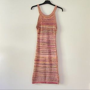 Nasty Gal Striped Crochet Racer Neck Knitted Dress Size Small Pink NWT.
